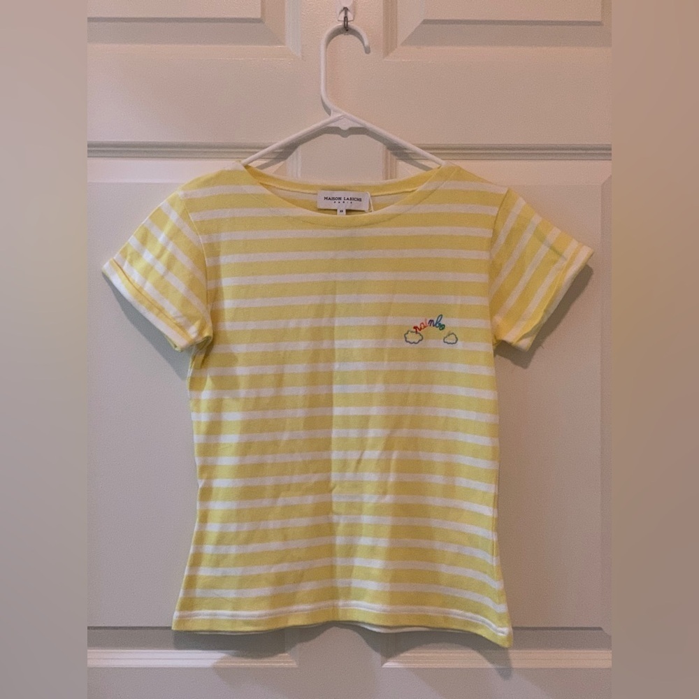 Maison Labiche Paris Yellow and White Striped Kids Shirt.  Size-X-Small